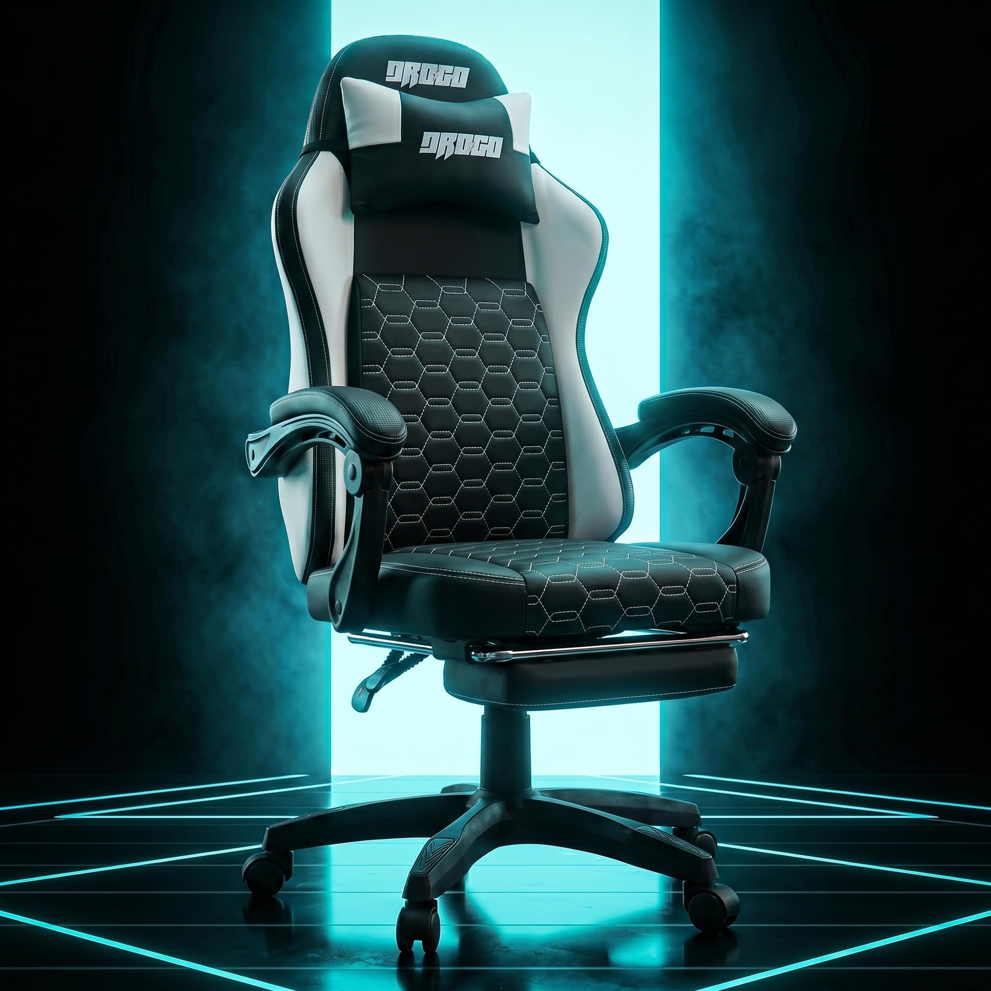 DROGO Pulse Ergonomic Gaming Chair | High Back Office Computer Chair with Premium PU Leather, Adjustable Height & Linkage Armrest | Lumbar Support, 165° Recliner & Footrest | 1 Yr Warranty (White)