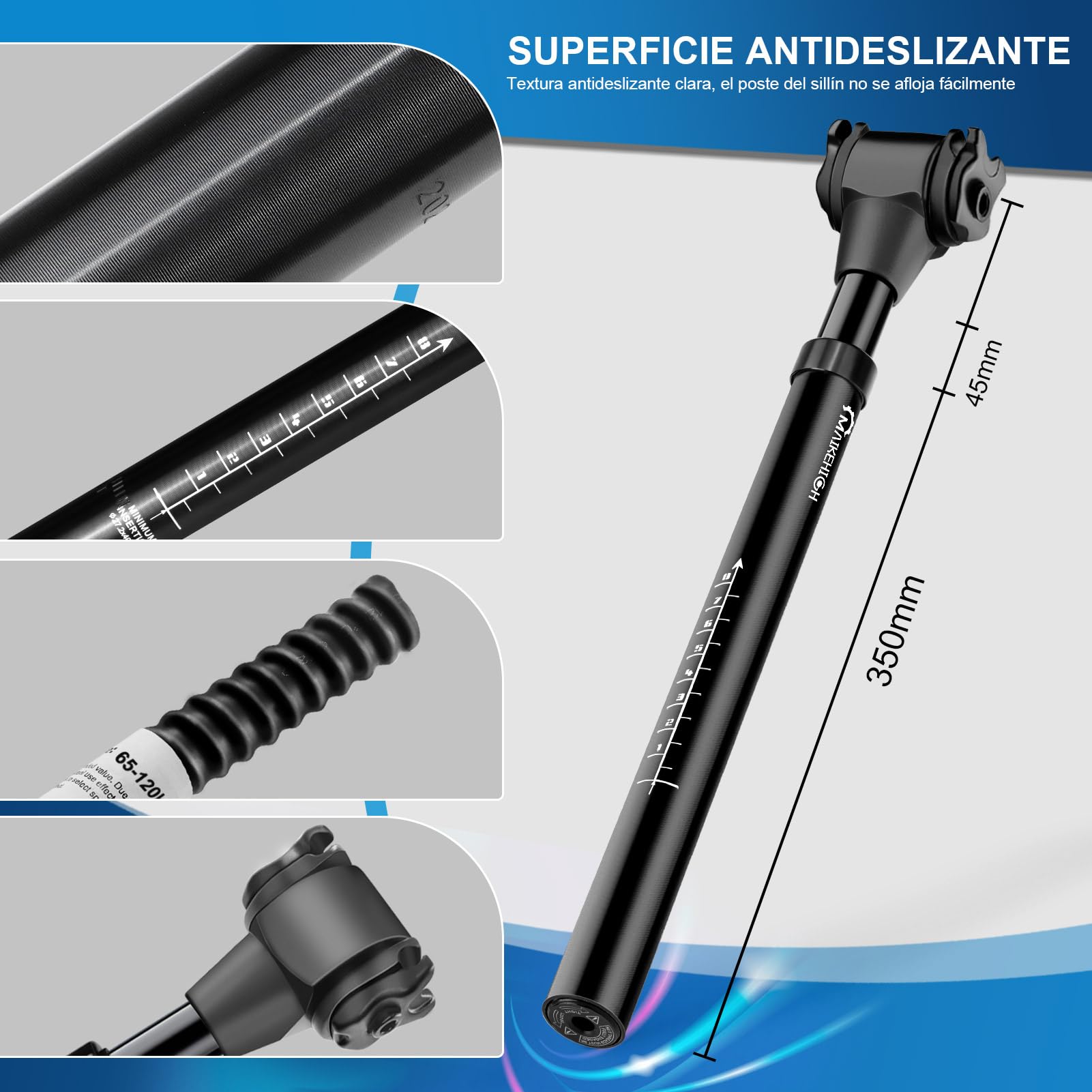 MAIKEHIGH Tija de Sillín de Bicicleta, Aluminio Tija de Sillín | 27,2/30,9/31,6mm con 2 Adaptadores 2 Resortes para MTB, Bicicleta de Ciudad, Bicicleta de Carretera, Bicicleta Eléctrica
