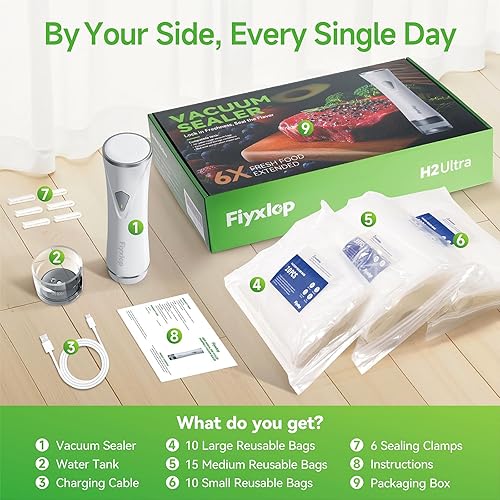 Miniatura 6 de Sellador al vacío de mano, sellador al vacío prémium para alimentos + 35 bolsas reutilizables para Sous Vide, potente sellador de alimentos al vacío