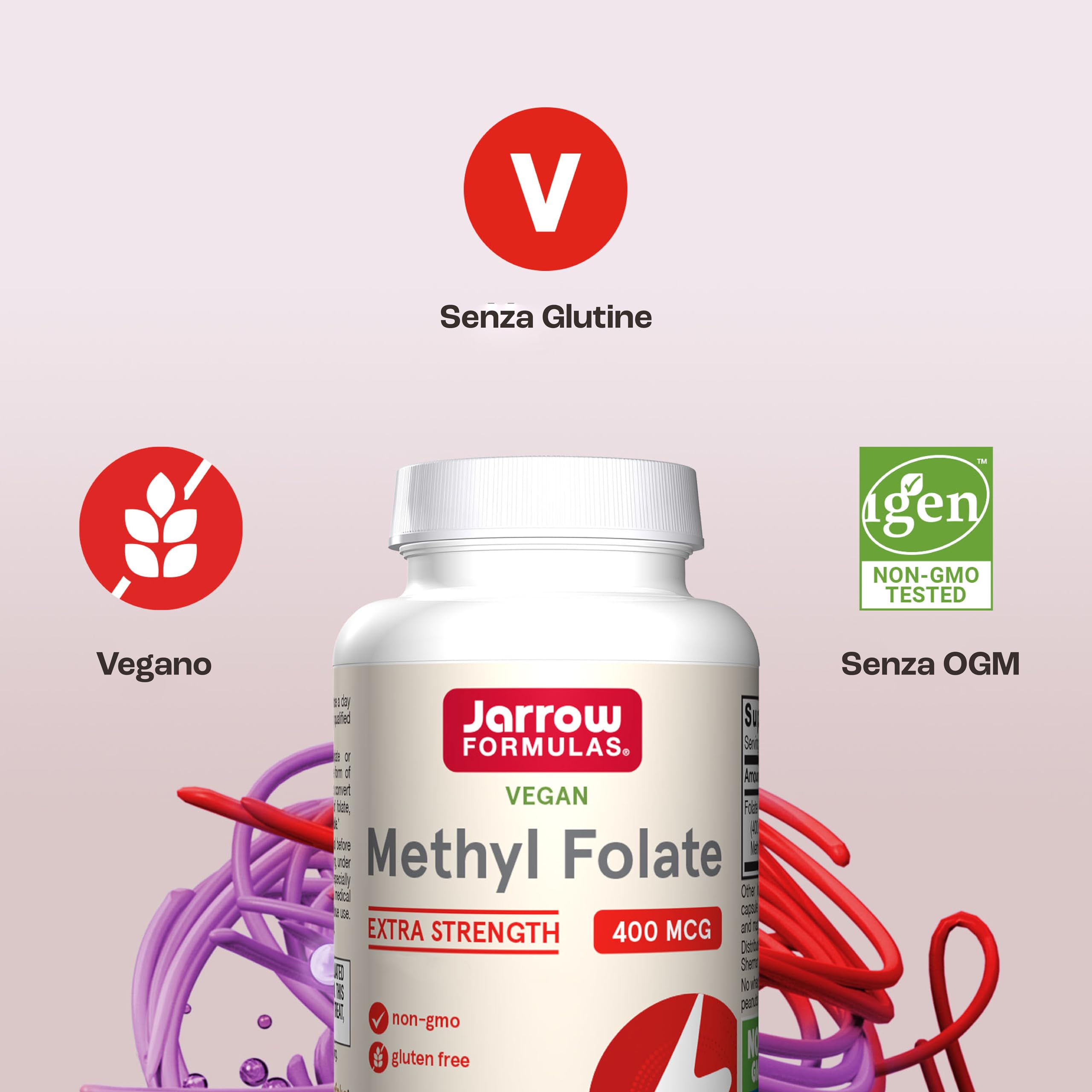 Jarrow Formulas, Methyl Folate (5-MTHF), 400mcg, Acido Folico, 60 Capsule vegane, Testate in Laboratorio, Senza Glutine, Vegetariane, Senza Soia, Non OGM