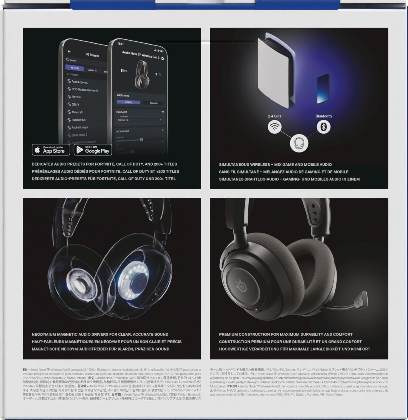 SteelSeries Arctis Nova 7P Wireless Gen 2 -Playstation cuffie da gioco -Controllo app in tempo reale - Oltre 50 h -Driver magnetici al neodimio - Mixabile 2,4 GHz/Bluetooth - PS5,PC,Switch 1/2, Mobile