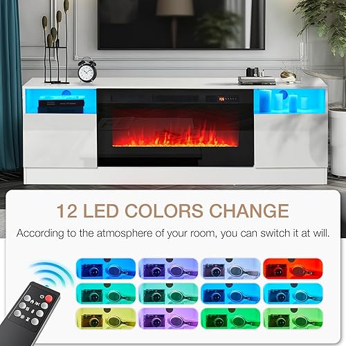 Miniatura 3 de oneinmil Soporte de TV para chimenea con chimenea eléctrica de 36", centro de entretenimiento con luz LED, gabinete de almacenamiento moderno con