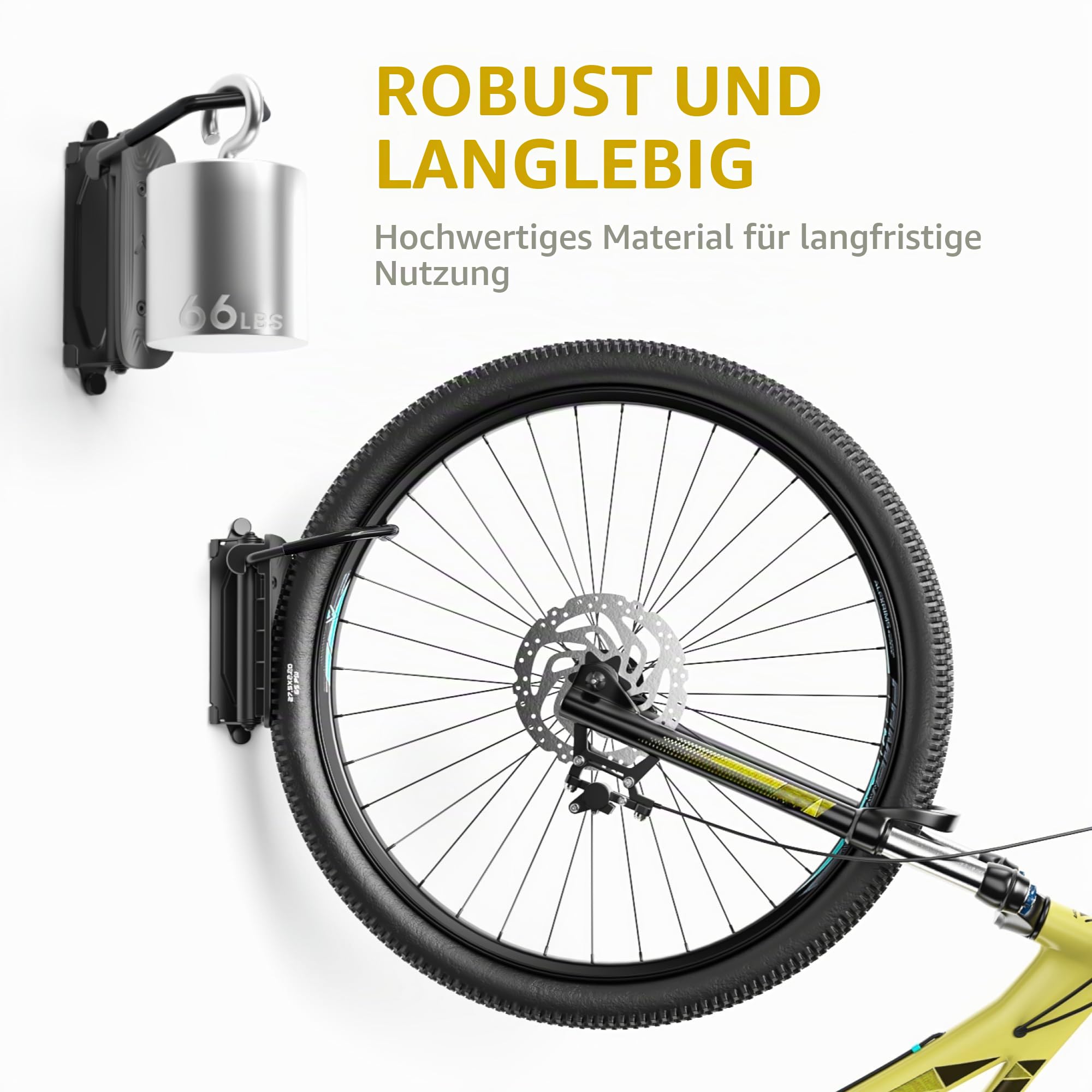 monTEK Schwenkbare Fahrrad-Wandhalterung, Fahrradaufhänger für Garage, Wandhalterung, platzsparender Wand-Fahrradständer, vertikaler Fahrradständer, hält bis zu 30 kg, 2 Stück