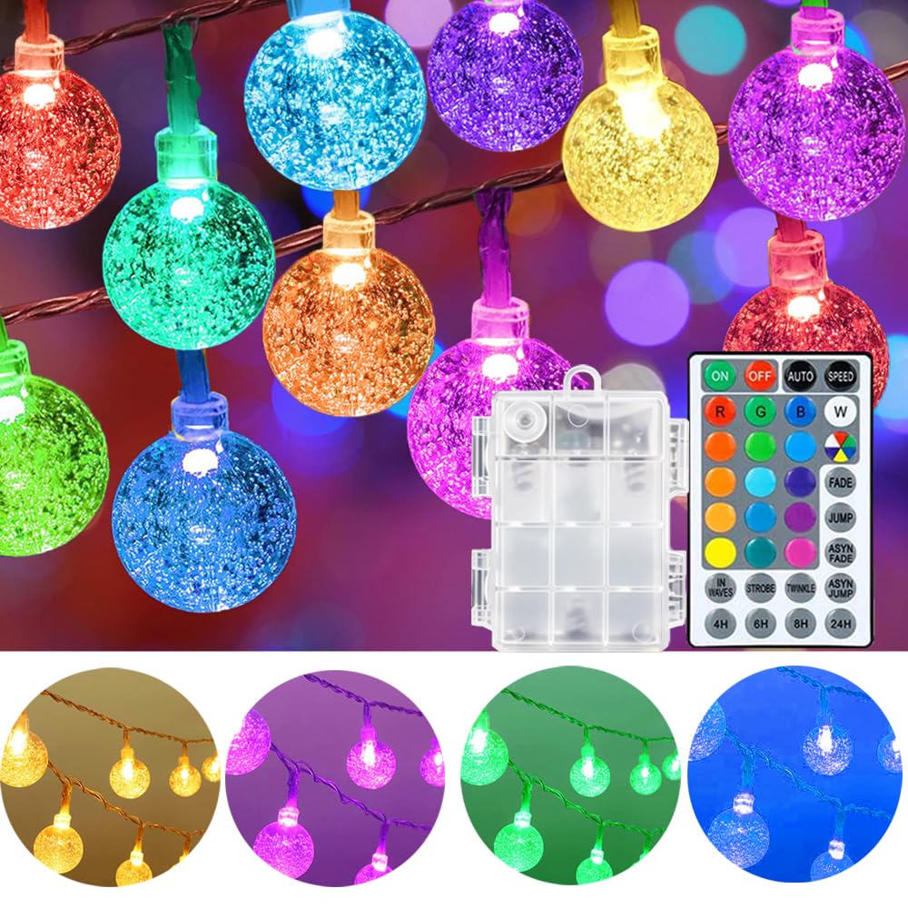Photo 1 of Mocalido 30ft Battery Operated Globe String Lights Color Changing, 50 LEDs Hanging Lights Outdoor Indoor Waterproof with Remote, Colored Twinkle Lights for Camping Tent Decor