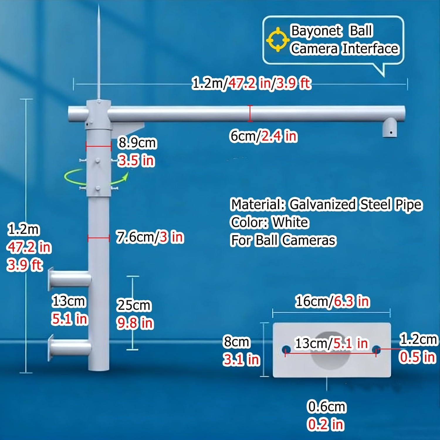 360° Adjustable Rooftop Security Camera Mount Bracket - Wall-Mounted Holder with 39-59in Cross Arm for Enhanced Surveillance, Stability & Durability