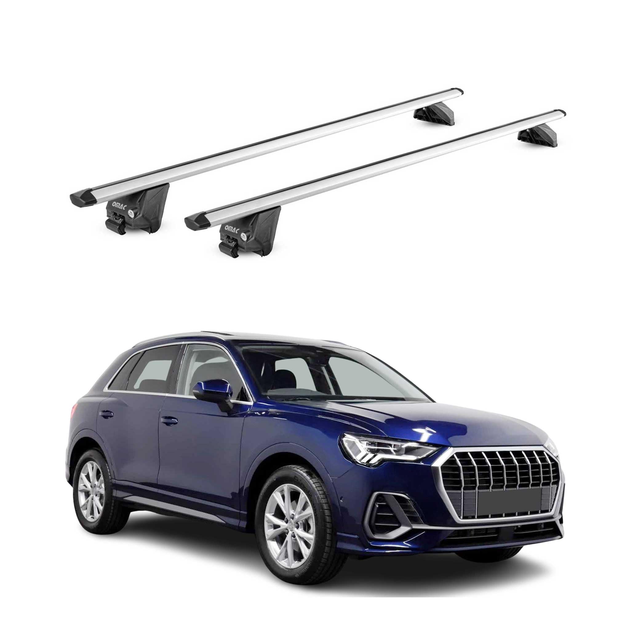 OMAC Barre Portatutto Alluminio TÜV per Audi Q3 F3 2018-2025 Max 100 kg 2 Schlösser Argento
