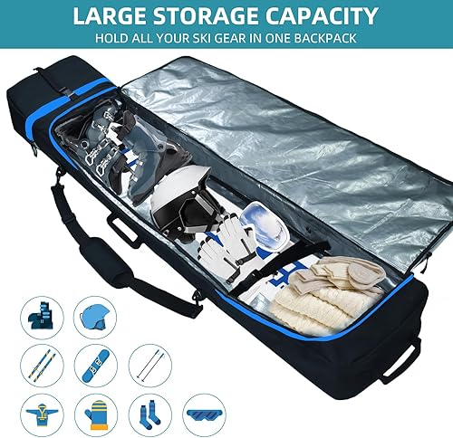 Miniatura 11 de AUMTISC Bolsa acolchada de snowboard para viajes aéreos, bolsas de viaje de snowboard para volar con bolsillos para equipos, longitud disponible