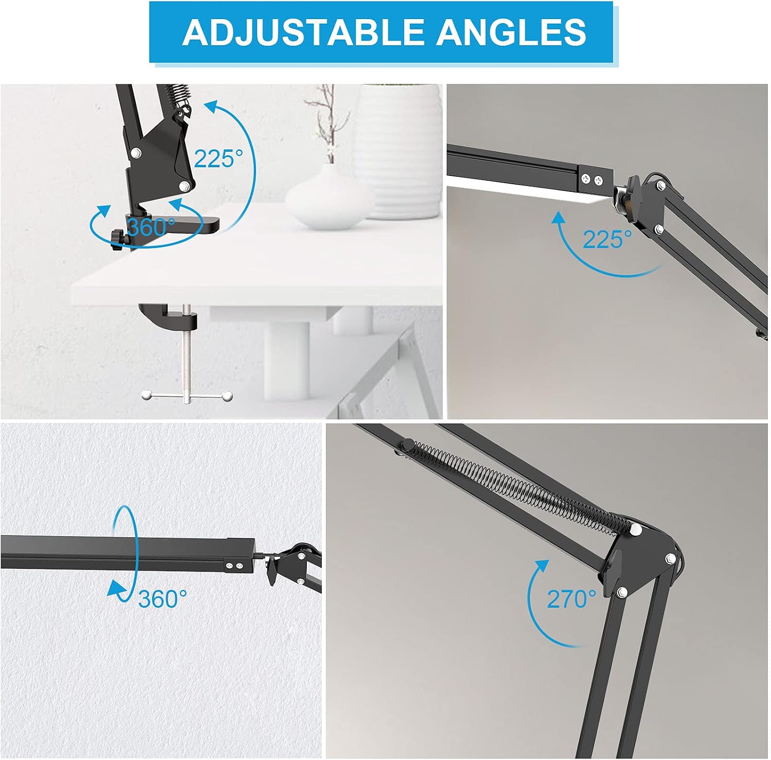 Beetwo LED Desk Lamp with Clamp, Adjustable Swing Arm Desk Lamp, Desk Light Eye-Care Table Light, 3 Color Modes, 10-Level Dimmable Light for Study, Reading, Home, Office, Dorms, Workshops, Studios