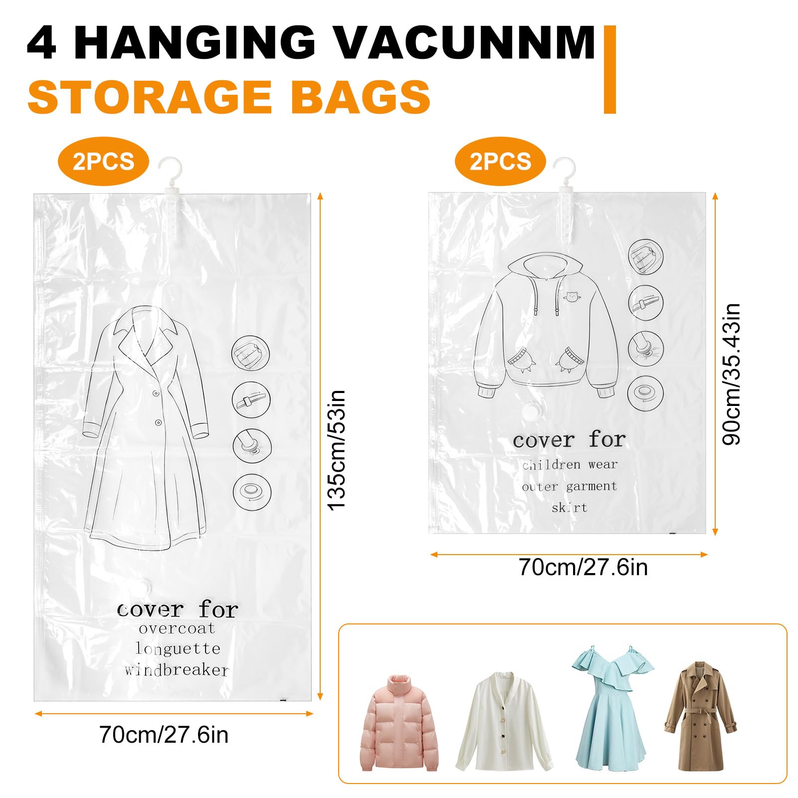 AiQInu Hängende Vakuumbeutel Für Kleidung – 4 Stück Set, Platzsparend Für Schränke & Reise