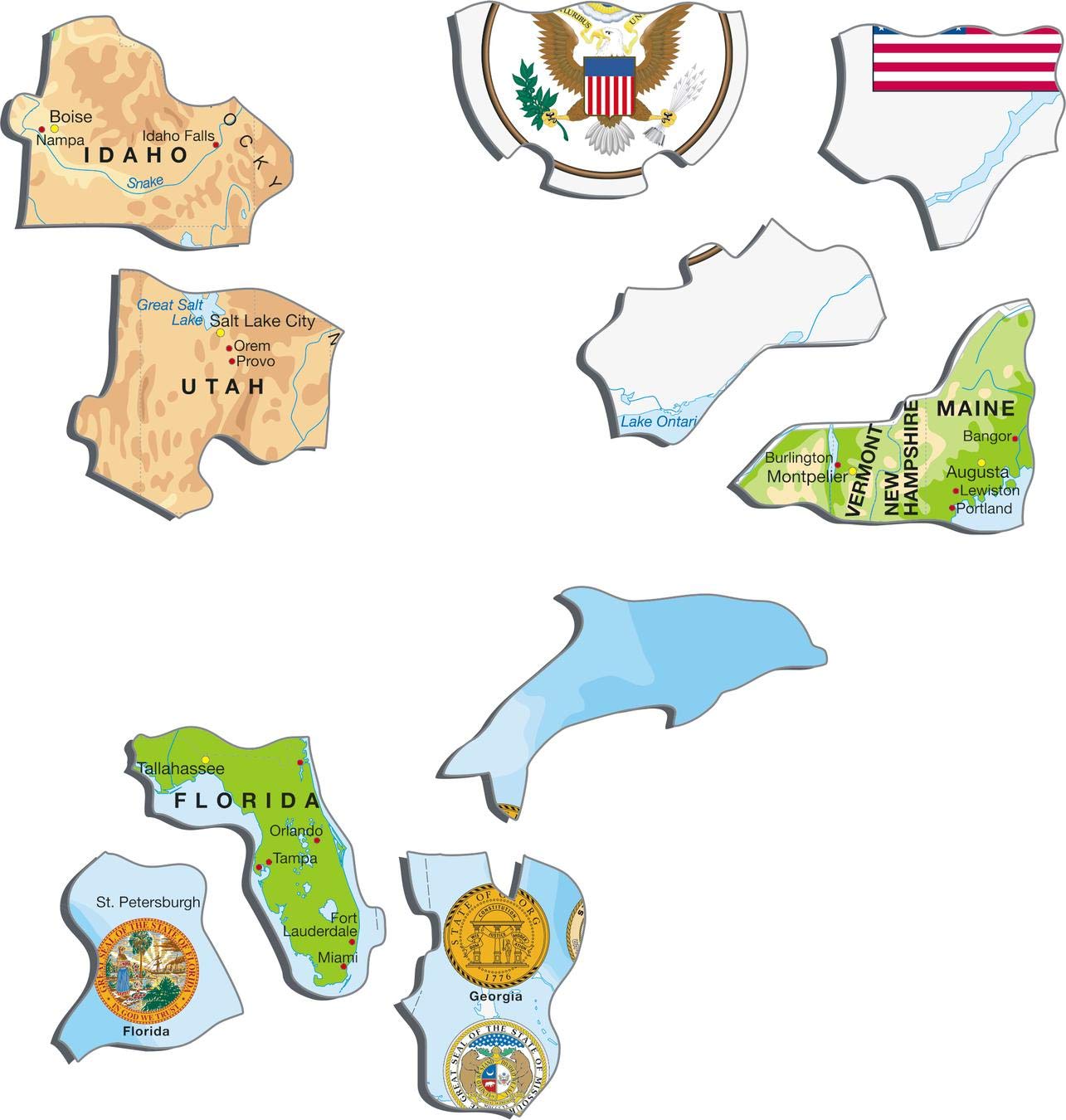 Larsen K36 Carte Physique des États-Unis d'Amérique, édition Anglais, Puzzle Cadre avec de 90 pièces