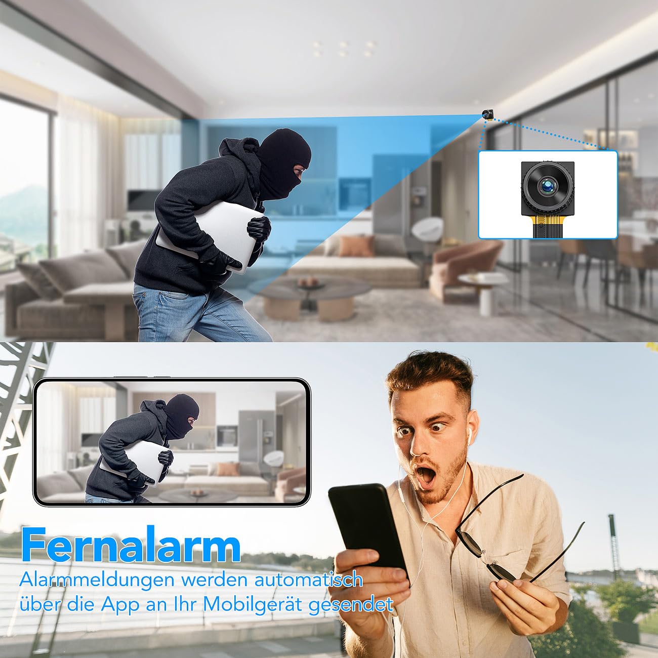 Somikon Unsichtbare Kamera: 2er-Set 2K-WLAN-Micro-Einbaukameras, Bewegungserkennung, Mikrofon, 4MP (Kameramodule, Knopf Kamera)
