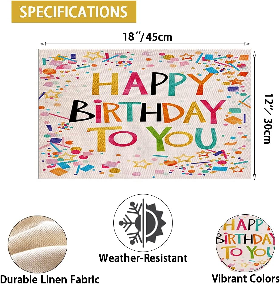 Birthday Party Placemats Set of 6,Happy Birthday Table Mats Washable Farmhouse Table Placemat for Dining Table Kitchen Decor (6 PCS) (Pack of 2)
