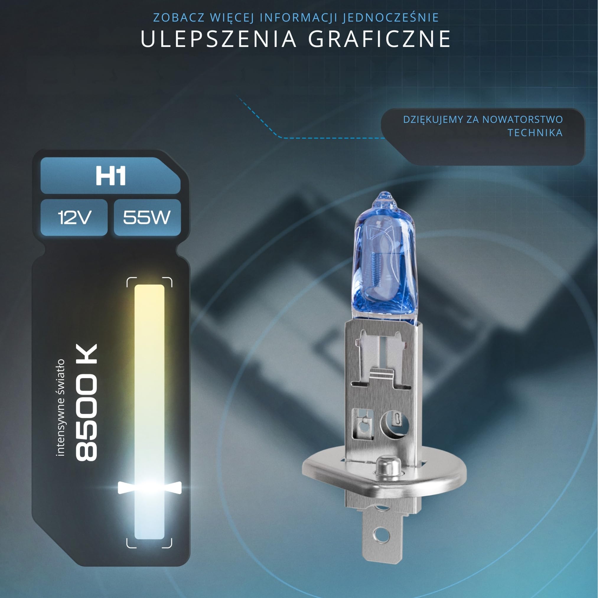 Gread H1 Box żarówki halogenowe o wyglądzie ksenonowym, super białe, 8500 K, 55 W, znak certyfikacji E, 100% idealne dopasowanie i długa żywotność
