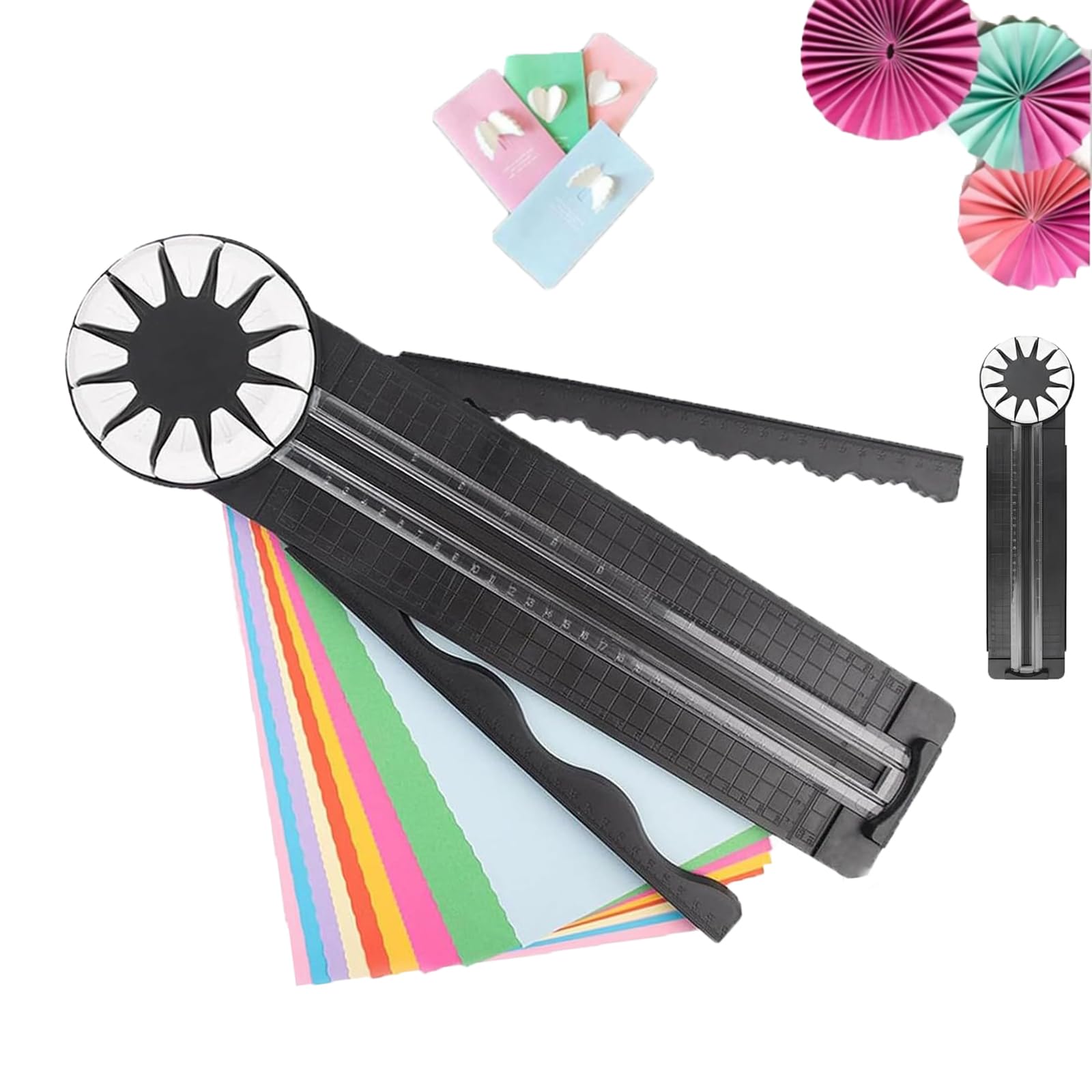 Pogictive Paper Craft Edge Cutter, 12 in 1 Paper Edge Cutter, Cardboard Cutter for Kids, Rolling Paper Cutter with 12 Cutting Types, Multifunctional Paper Cutter Machine with Measurements (Black)