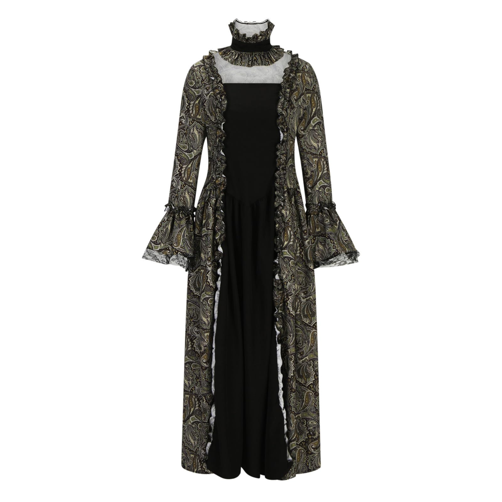 Renaissance Kleid Damen Mittelalter Gothic Kostüm Regency Corsagenkleid | Swing Steampunk Kleider, Viktorianisches Kleid, Trompetenärmel Outfit, Frauen Cosplay Dress,Karneval Halloween Maxikleid