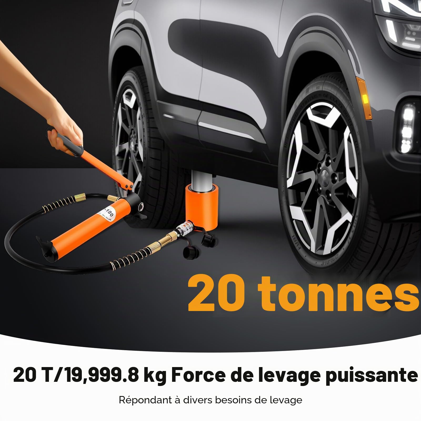 Cylindre hydraulique 20T avec pompe CP-180, cric hydraulique ultra mince, surface utilisable, portable, haute pression, 70 MPa, pour l'industrie, réparation automobile, entretien de pont, dimensions