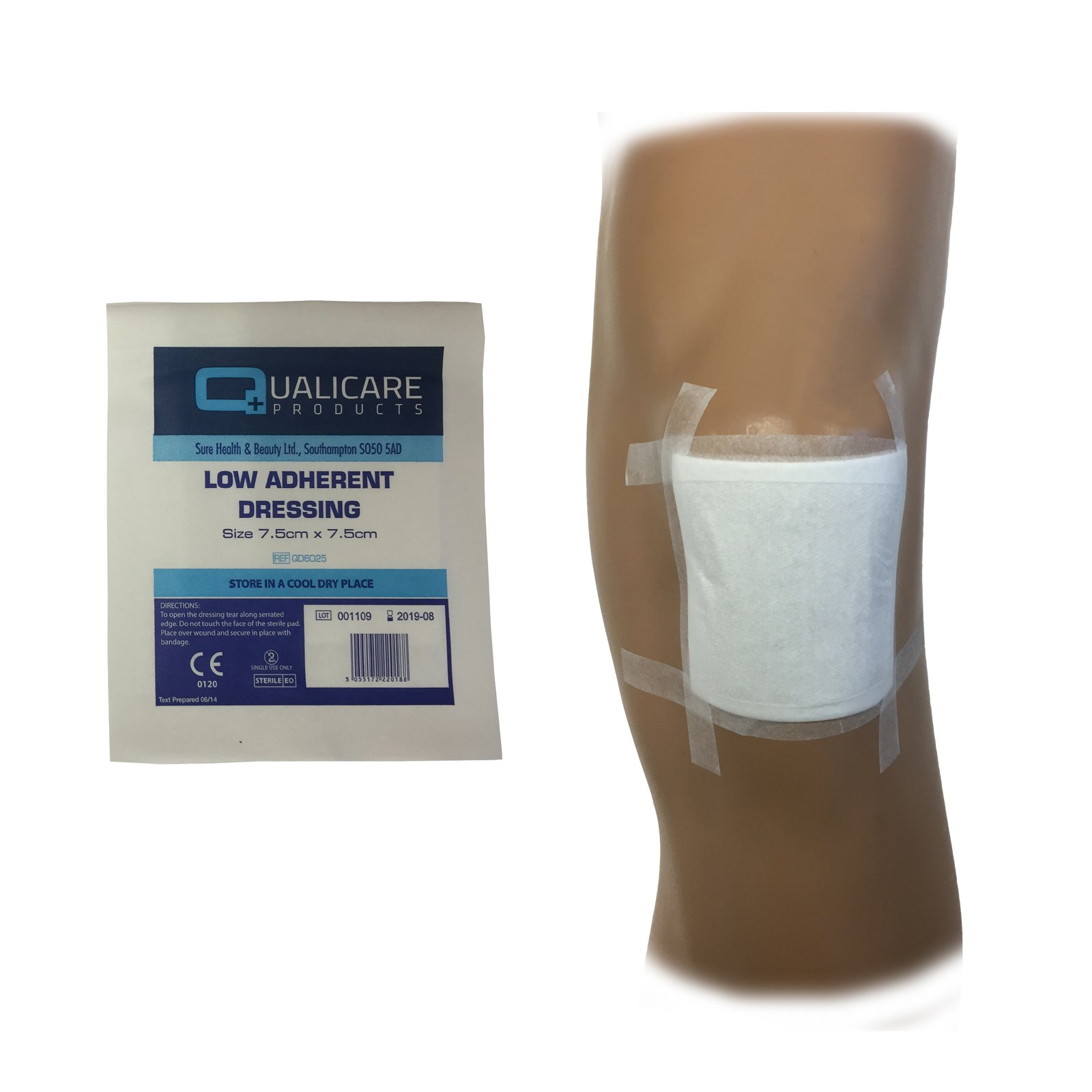 Qualicare 1 x MEDIUM 7.5CM X 7.5CM PREMIUM FIRST AID DOUBLE SIDE ABSORBENT LOW ADHERENT STERILE DRESSINGS