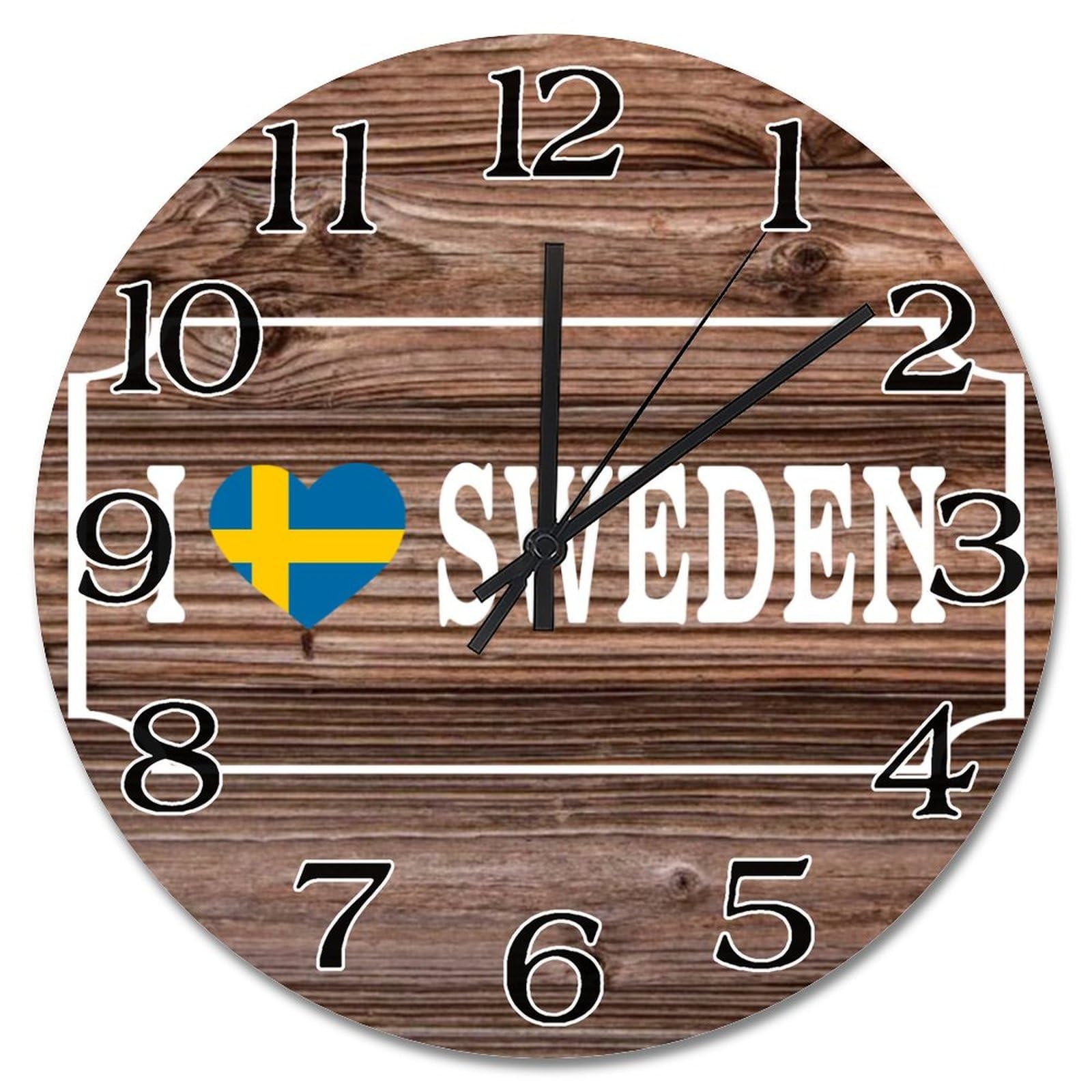 Horloge murale Suède déco salon et cuisine, grand modèle 38cm rustique en bois