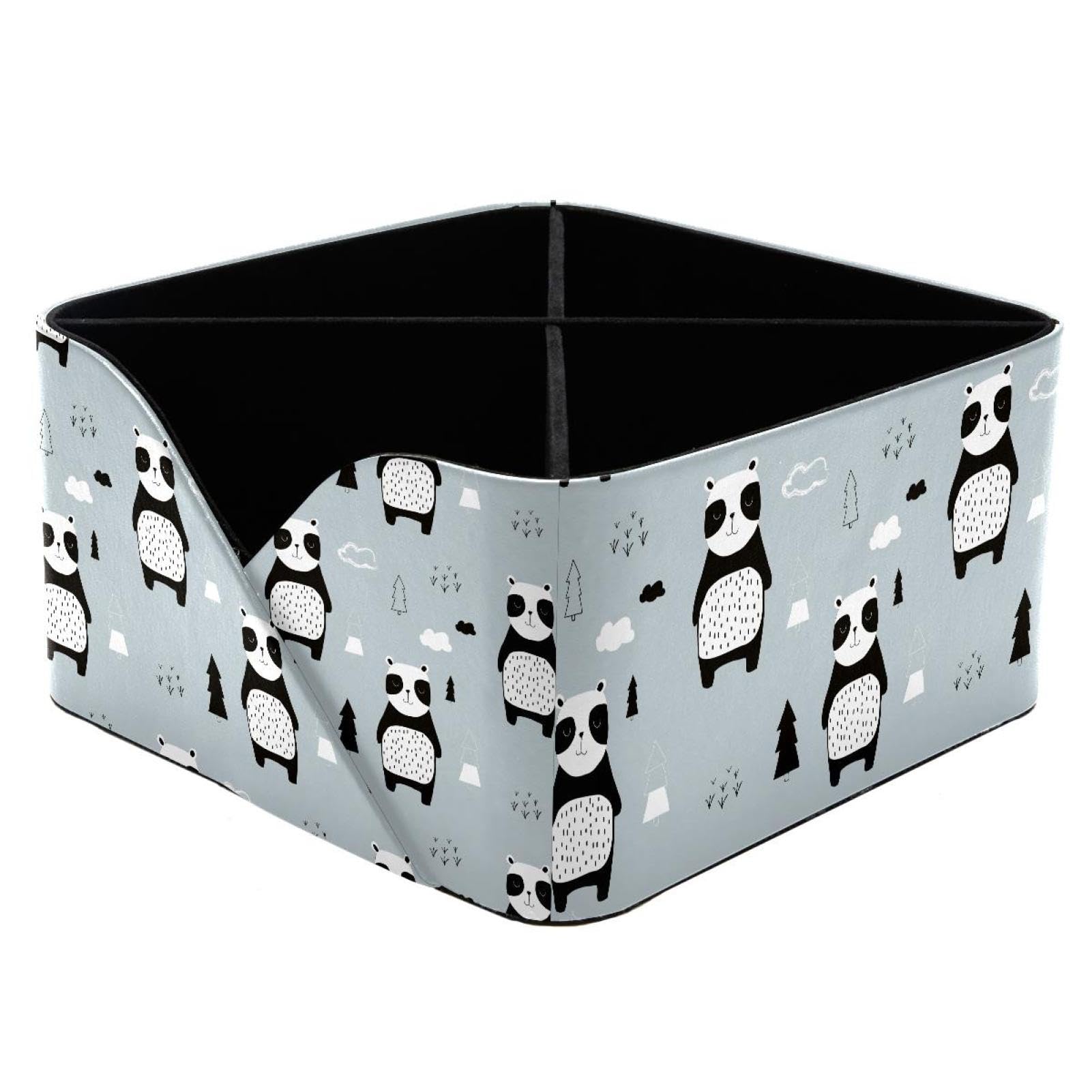 KengjuTesu Panda Forest Tree llustration Pattern Desktop Organizer Pen Holder, Rectangular Pencil Cup for Office, Study and Makeup Stations