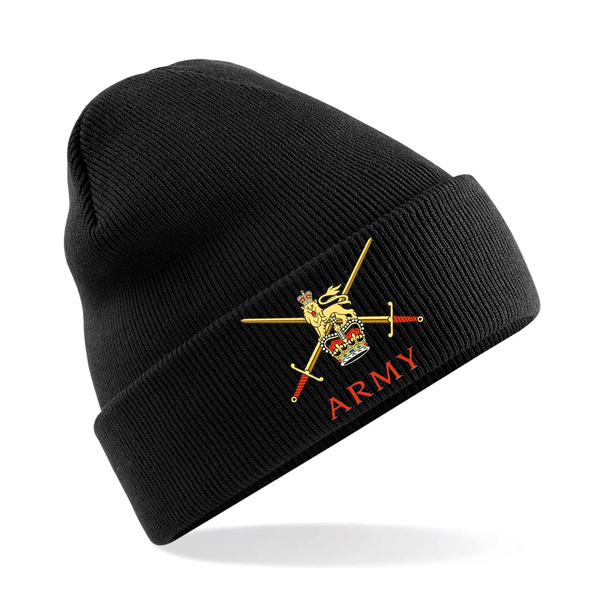 Psave Men's Black British Army Insignia Premium Embroidered Beanie Hat, Bob Hat British Army Military (Black)