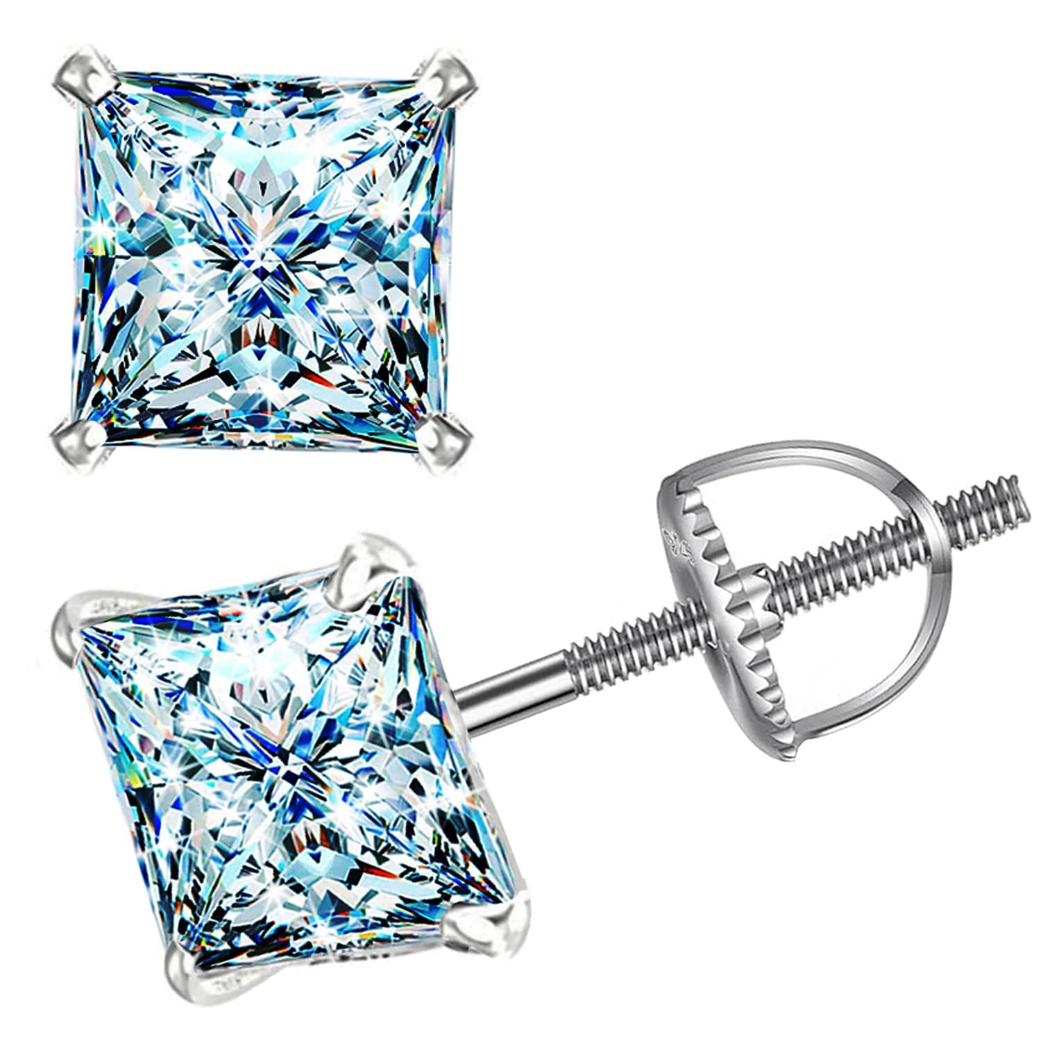 SIVYAA White Solitaire Diamond Screw Back Stud Earrings Set | Pure 925 Sterling Silver | Square Princess Cut Cubic Zirconia Ear Tops | Gift for Men Women Boys Girls Girlfriend | 6 Month Warranty, 3MM (B0CQ21CBTZ) Amazon Price History, Amazon Price Tracker