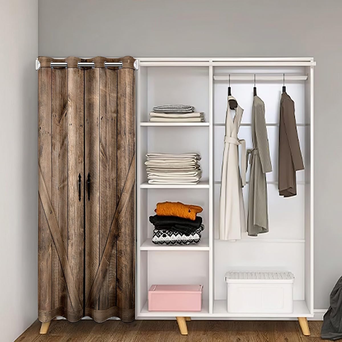 Loussiesd Retro Wooden Door Curtain, Country Pattern Door Curtain, 106X203Cm, Used for Door Privacy Rural Farmhouse Cabinets - Image 2