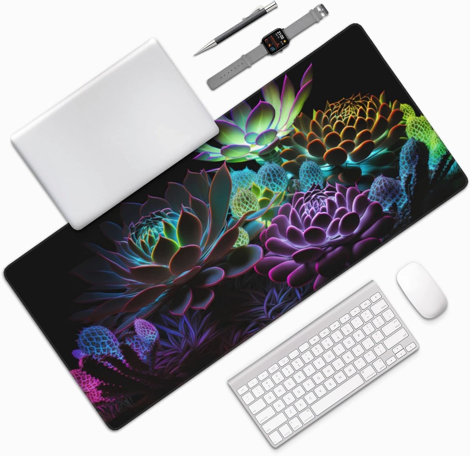 Gaming Mouse Pad,Large Mouse Pads for Desk,Non-Slip Rubber Base Extended Mousepad,XXL Keyboard Mouse Mat,Computer Keyboard Desk Pad with Stitched Edges,35.4x15.8inch,Succulent Plants - Image 7