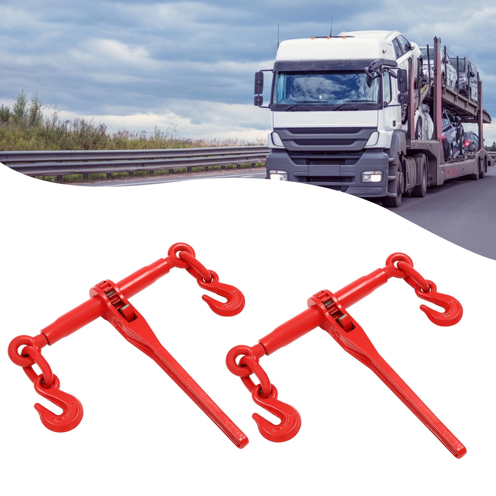 CNCEST Ratchet Chain Binder,Load Binders, Load Chain Binder, Heavy-Duty Chain Binder (Red,5/16-3/8 Inch,2 Pack)