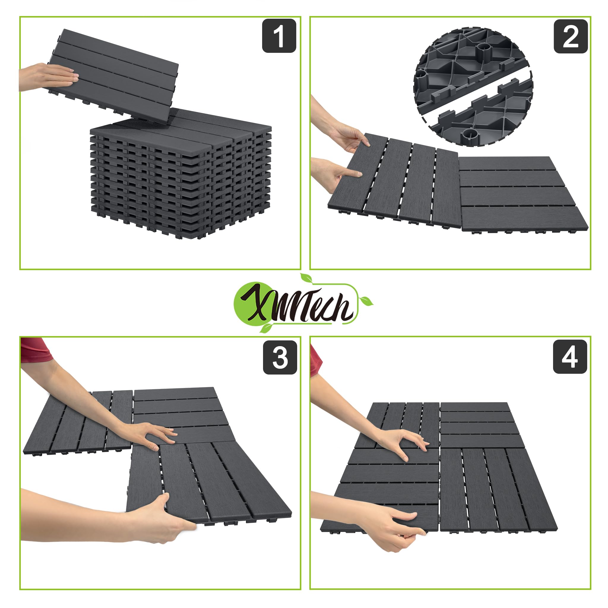 XMTECH Klickfliesen 30x30cm Terrassenfliesen 2m² Anthrazit Typ A PE Fliesen