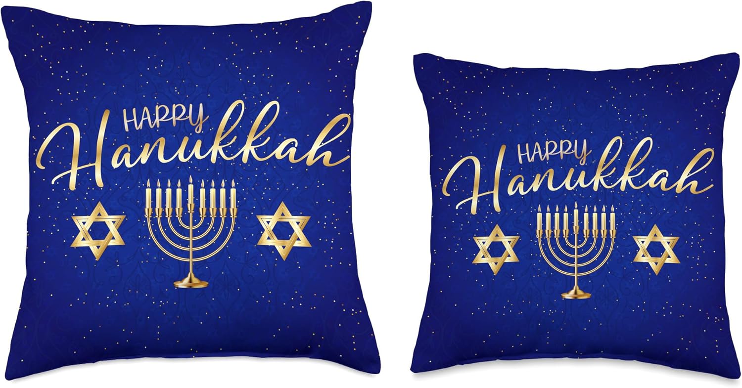 Happy Hanukkah Menorah Hanukah Chanukah Jewish Celebration Throw Pillow