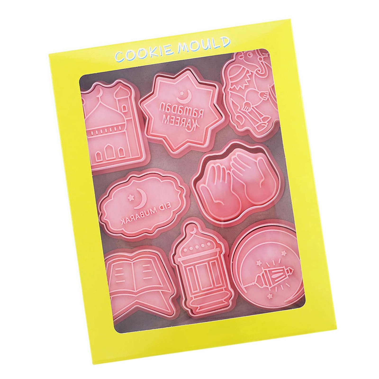 carotoe 8Piece Fondant Cookie Stamp Set Delicate Eid Themed Fondant Cookie Molds Biscuits Molds for Festival Baking Stamp