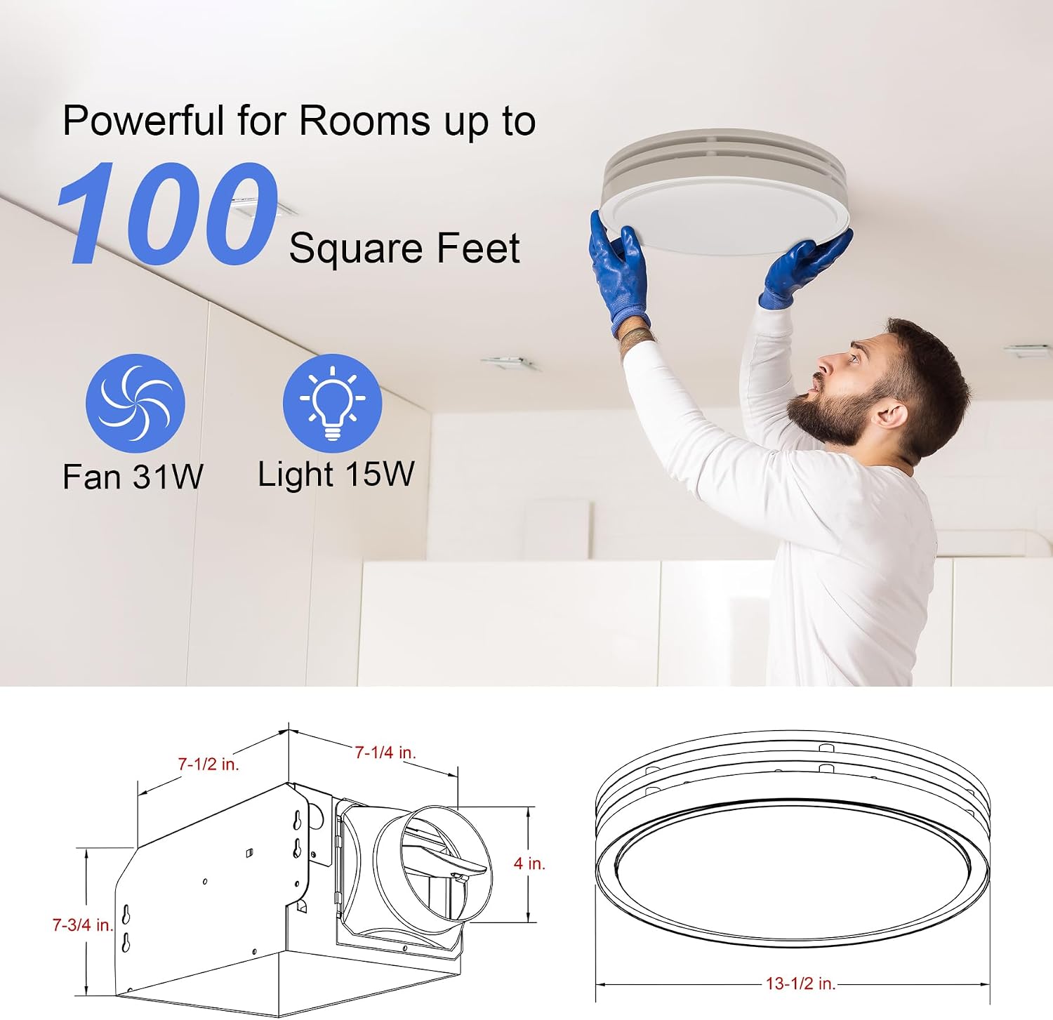 Akicon Bathroom Exhaust Fan with Light, 110CFM, 2.0 Sones Bath Ventilation with Dimmer Switch Combo, 1000lm Dimmable LED Light and 150lm Nightlight Dual Color Bathroom Vent Fan for Home, Round, White