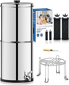 Purewell Gravity-Fed 1.5 Gallon Stainless Steel Countertop Water Filter System – Perfect for Kitchen Use, Camping, and Adventure