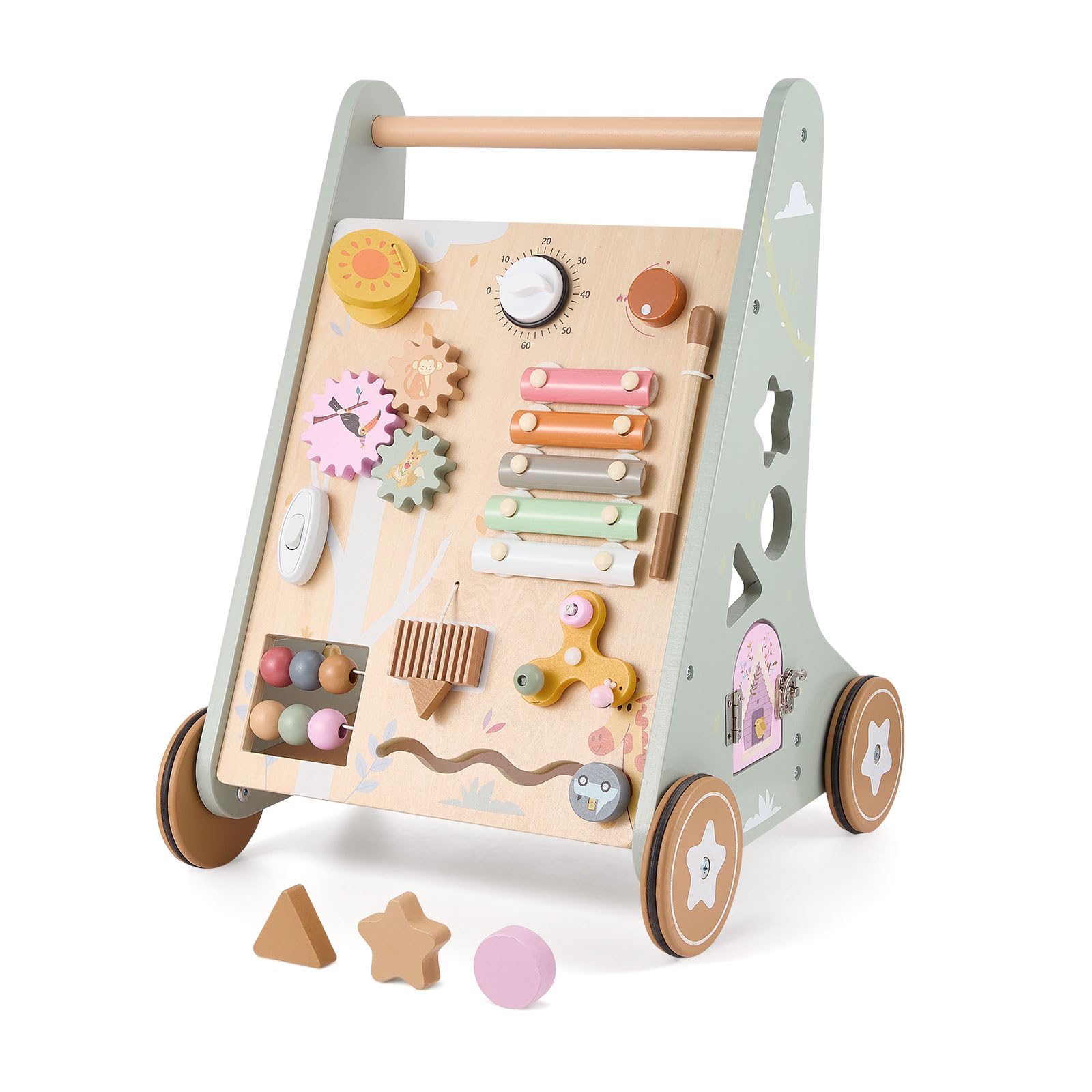 Baby Lauflernwagen Holz,Baby Walker Set,Holz Lauflernwagen für Babys ab 12 Monaten,Geschenk für Jungen und Mädchen