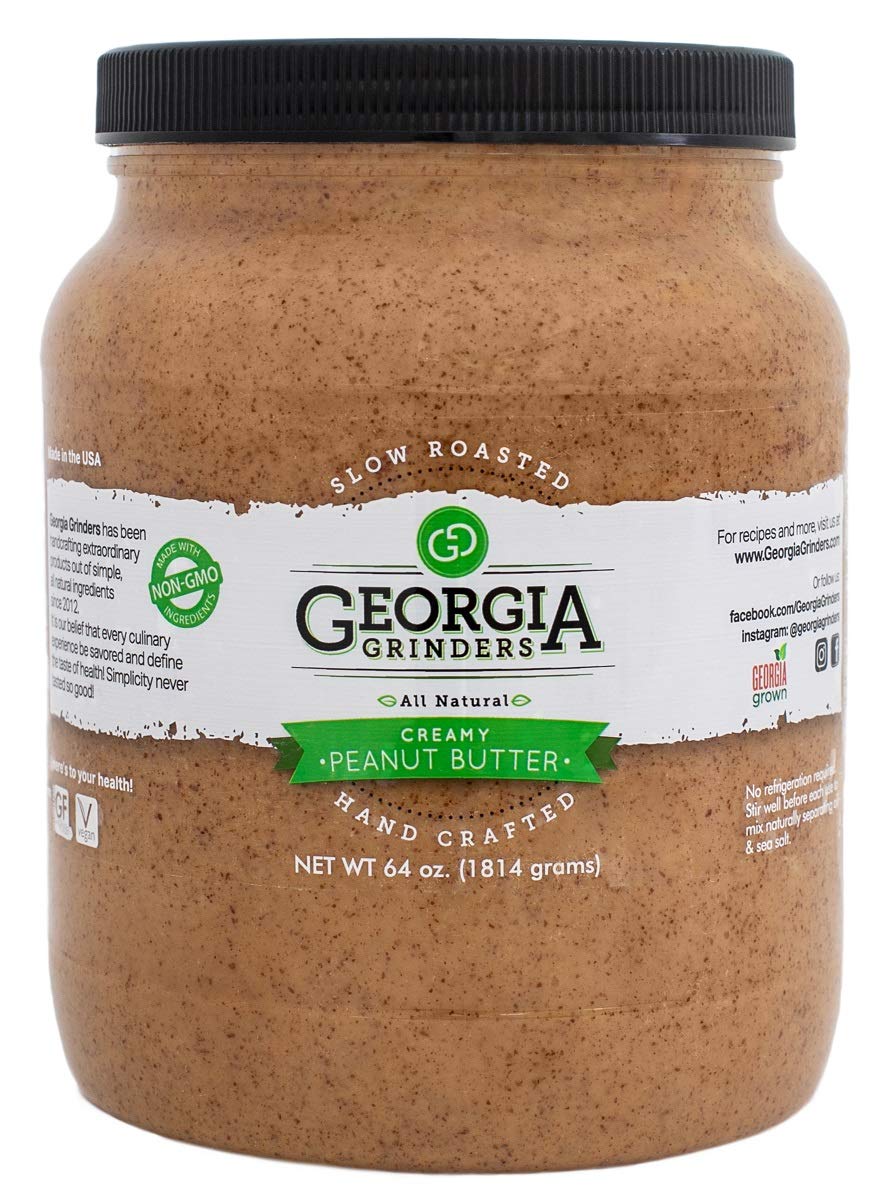 Georgia Grinders Creamy Peanut Butter 64oz, Bulk Size Get more for less, Georgia Grown, Whole30Approved, Keto & Vegan Friendly, No Sugar or Additives, Non-GMO, Gluten Free