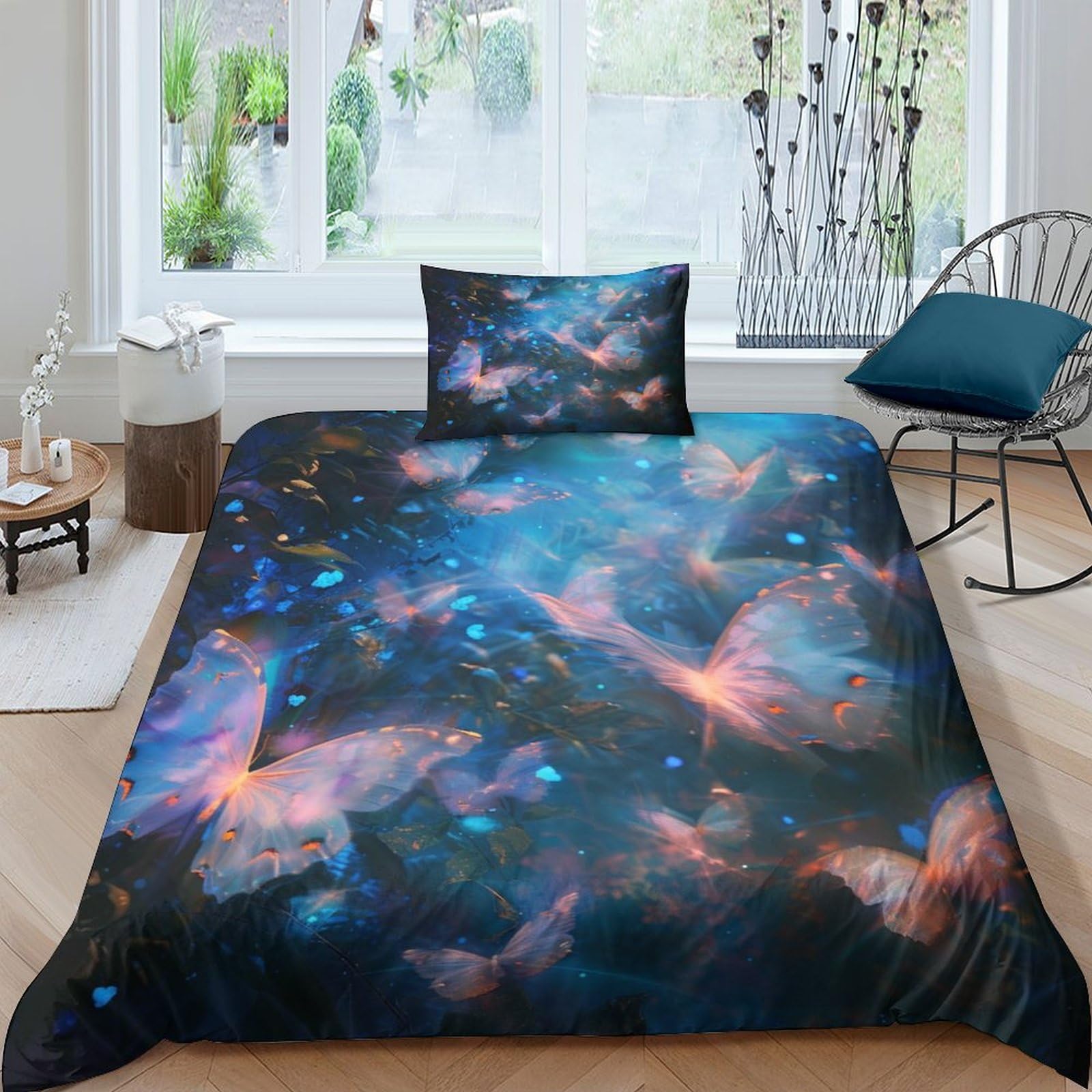 BARDYS Butterfly 3D Print Moths Quilt Cover Comforter Covers Duvet Cover for Teens And Adults Soft Microfiber with Pillow Cases with Zipper Closure Bedding Set 3 Pieces Single（135x200cm） — image 1