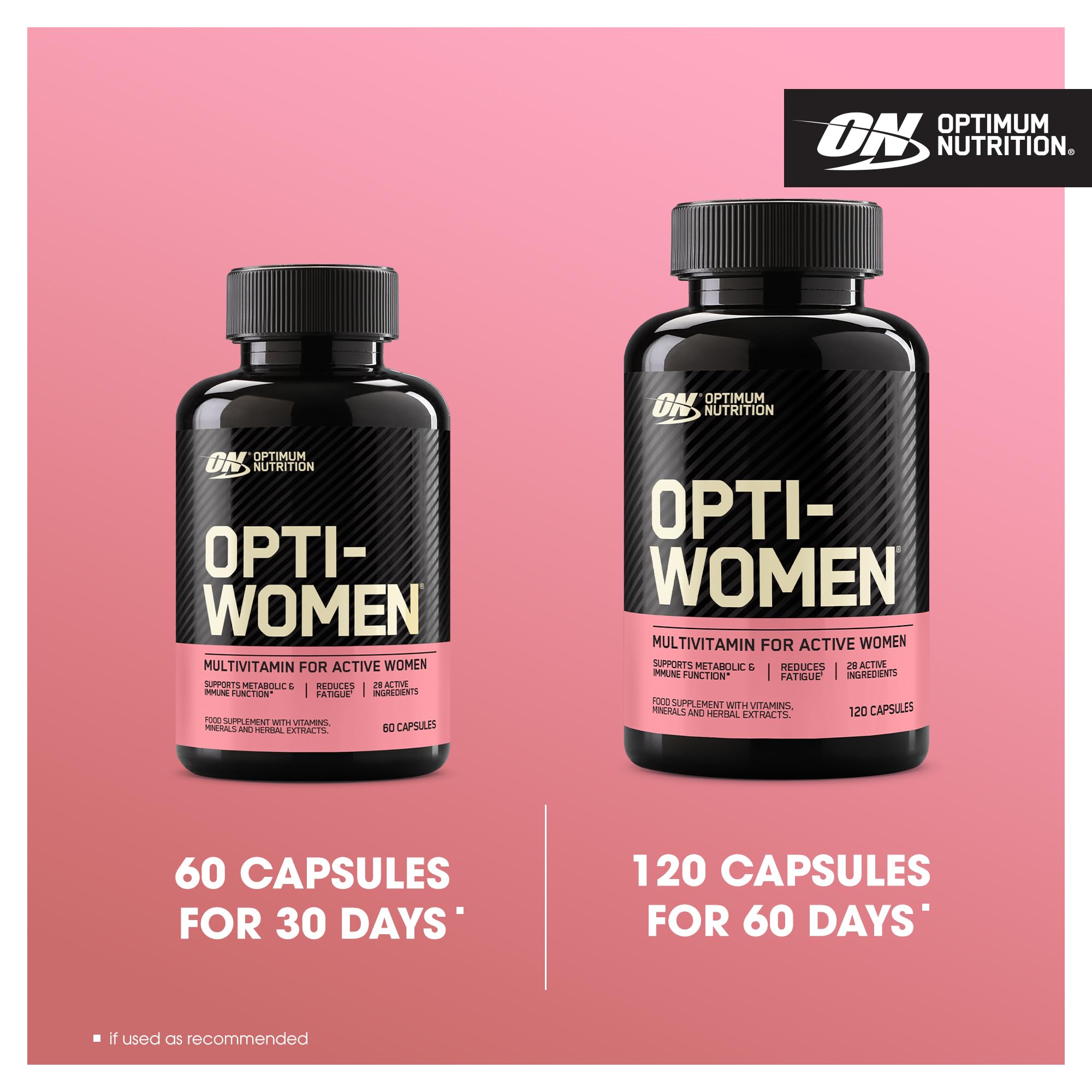 Opti-Women Multi-Vitamin Optimum Nutrition – suplement dla kobiet, zawiera witaminy i minerały, bez dodatków smakowych, 60 porcji, 120 kapsułek