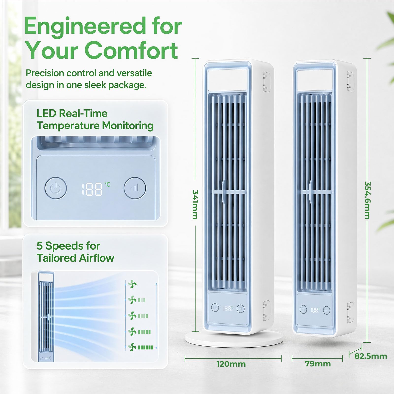 Rafraîchisseur d'air portable ultra-silencieux, climatiseur portable pour chambres, ventilateur sans pales avec mode nuit, 3 vitesses, unité de refroidissement compacte pour un sommeil réparateur
