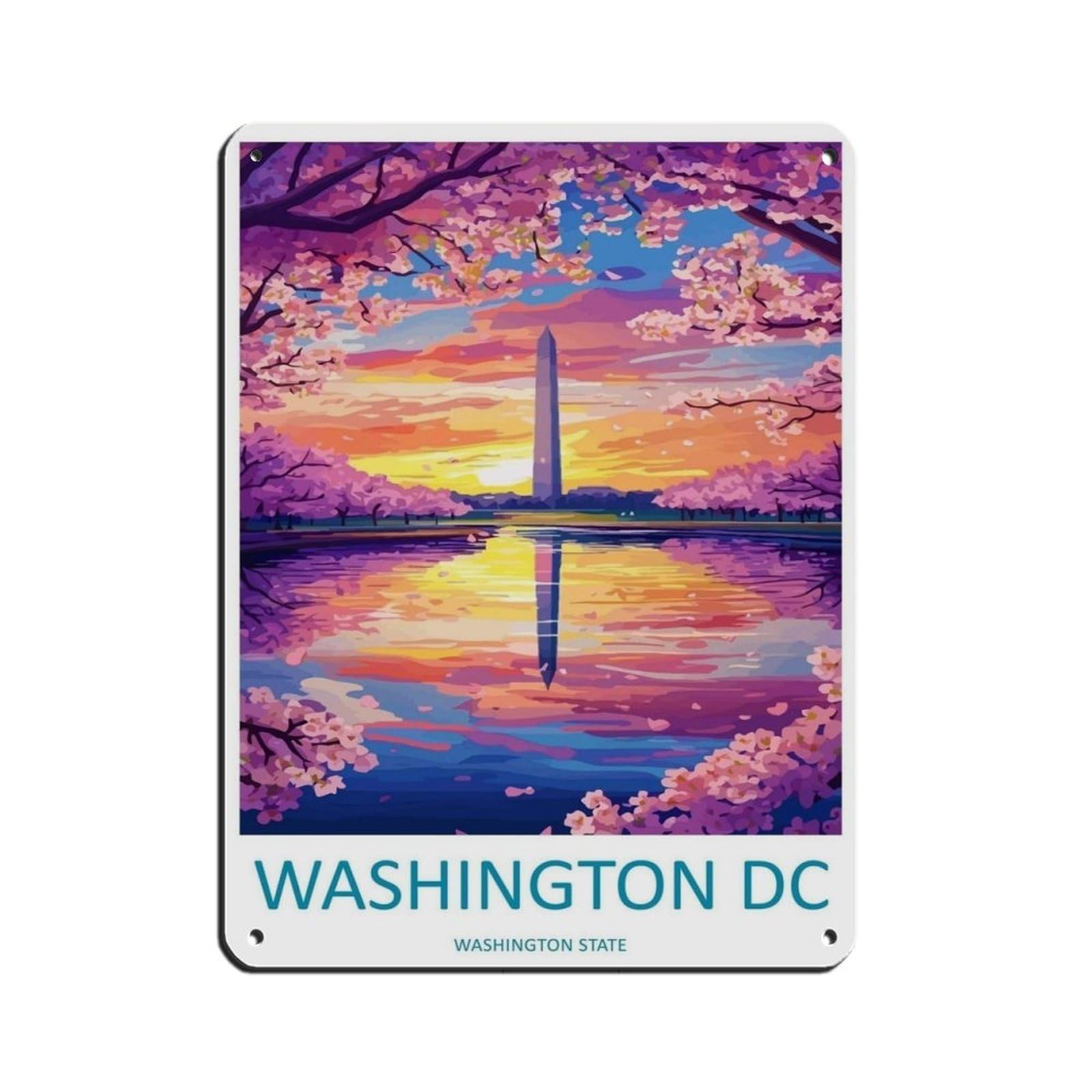 Washington DC Monument Cartoon Travel Poster Retro Poster Metal Tin Sign Chic Art Retro Iron Painting Bar People Cave Cafe Family Garage Poster Wall Decoration 12x16inch(30x40cm)