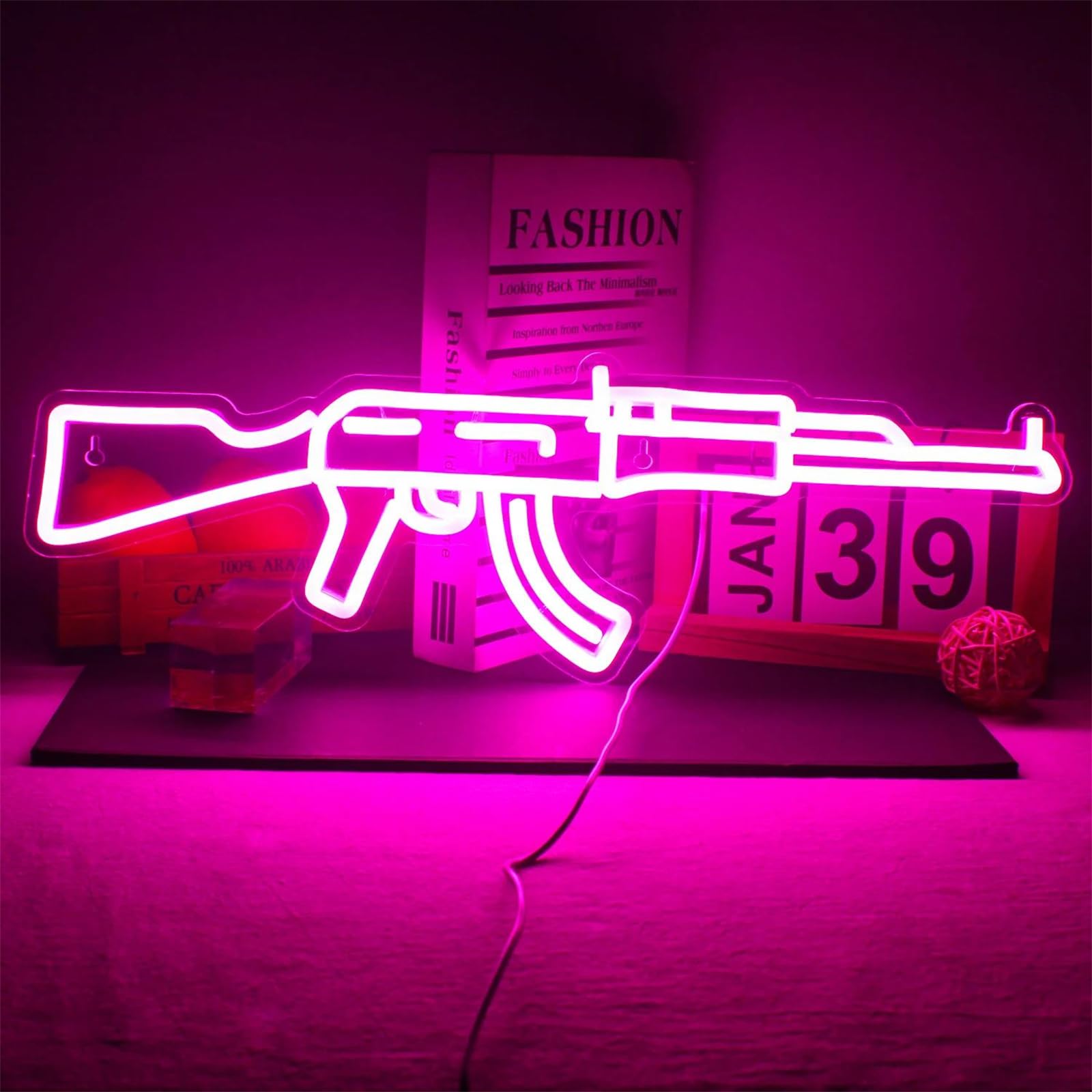 FINOTI AK 47 LED Neon Sign Light Gun Led Hanging Night Lamp Game Room Shop Bar Party Personalised Wall Decoration USB Powered By Neon,C