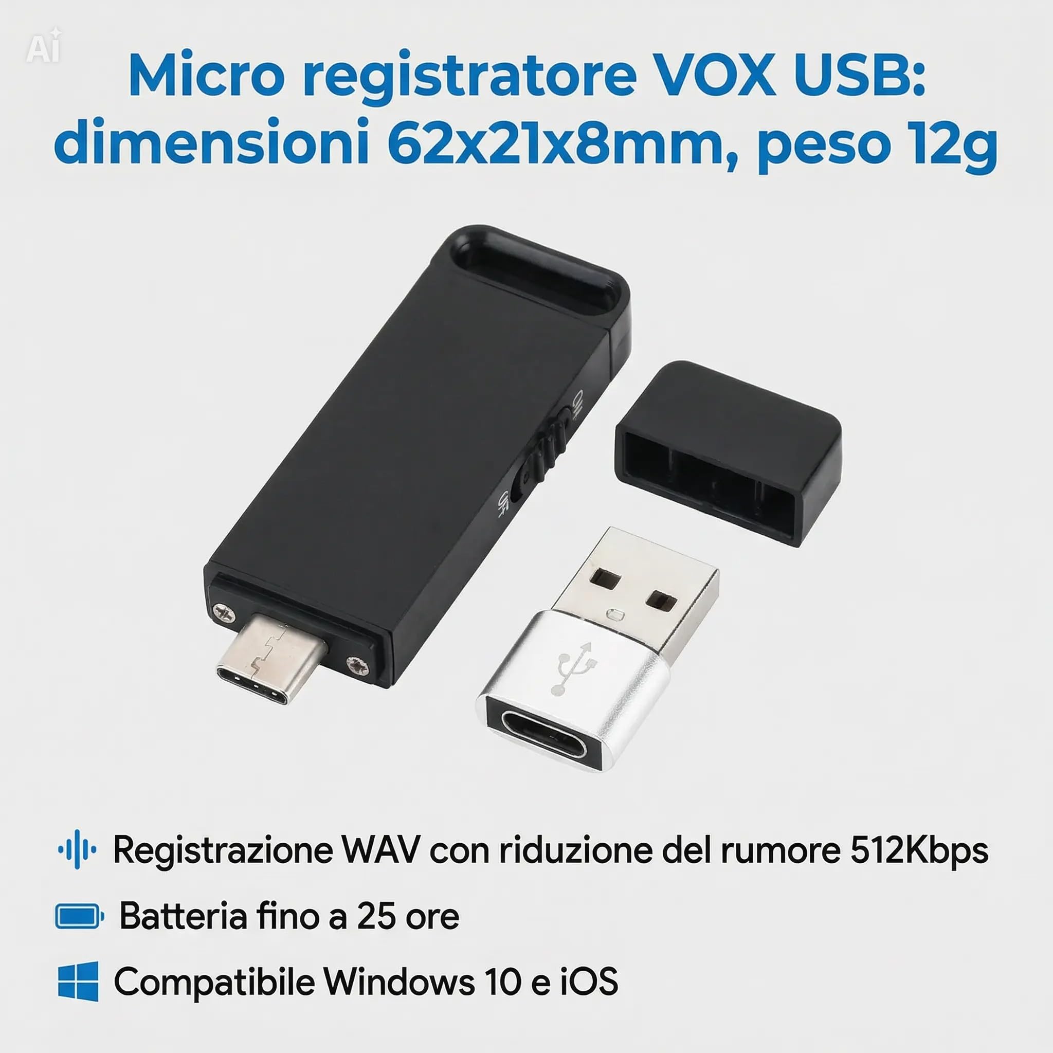 Grabadora de audio digital micro con 32 GB de memoria interna – Memoria USB micro grabadora de voz profesional con reducción de ruido, batería 25 horas