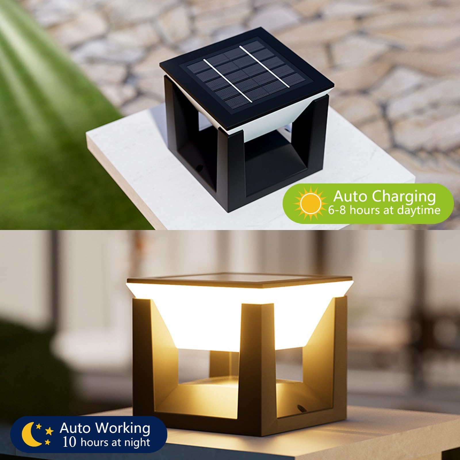AVEKI Solar Post Lights Outdoor, 5.7"x5.9" Warm LED Fence Post Cap Light, Dimmable Pillar Solar Lights Outdoor Waterproof - Image 3