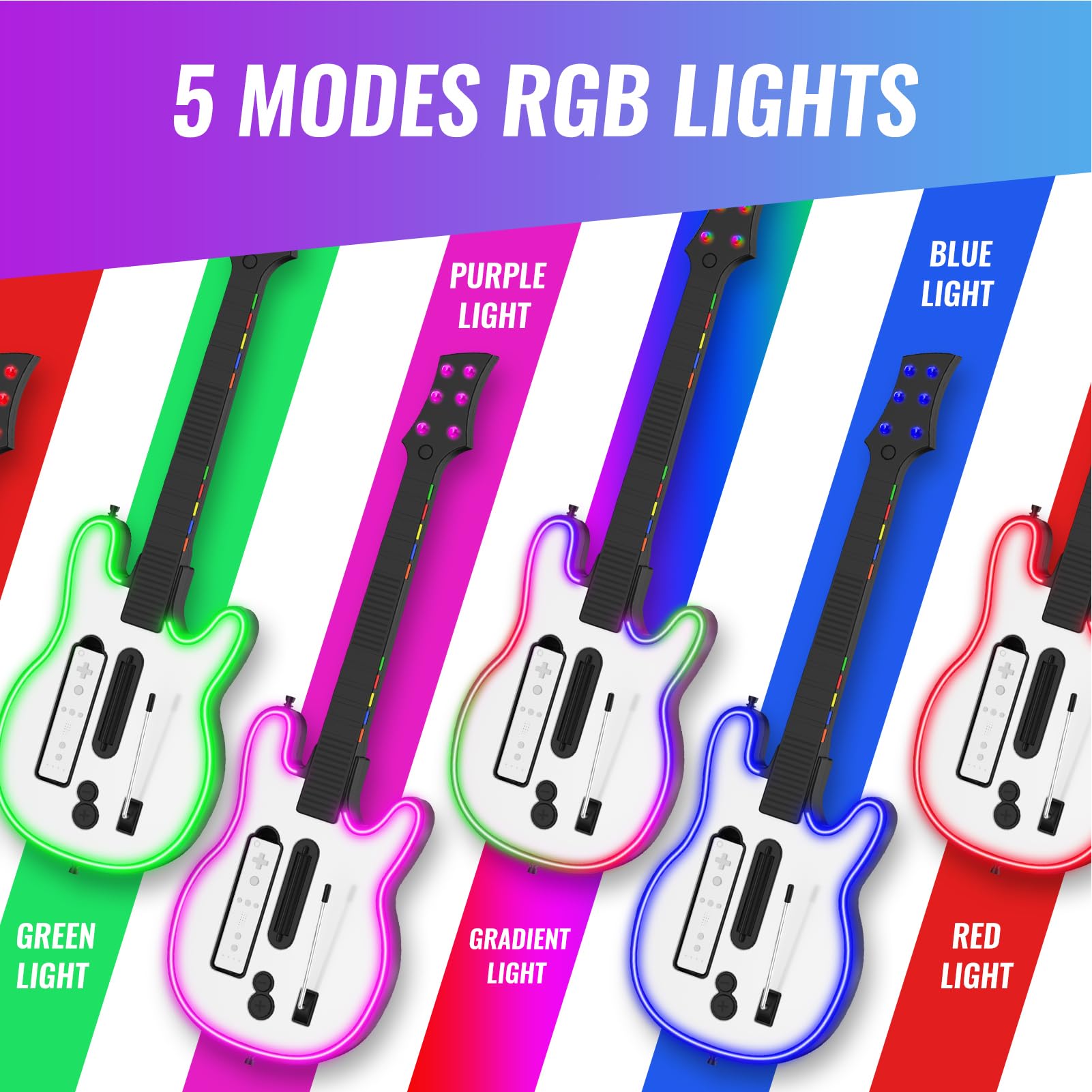 Chitarra da Gioco Wireless con Cursore Al Collo Sensibile Al Tocco con Luce RGB, Controller per Chitarra in modalità Multiplayer, Lunghe Ore di Lavoro, Materiale ABS Bianco (31,8x10x1,8