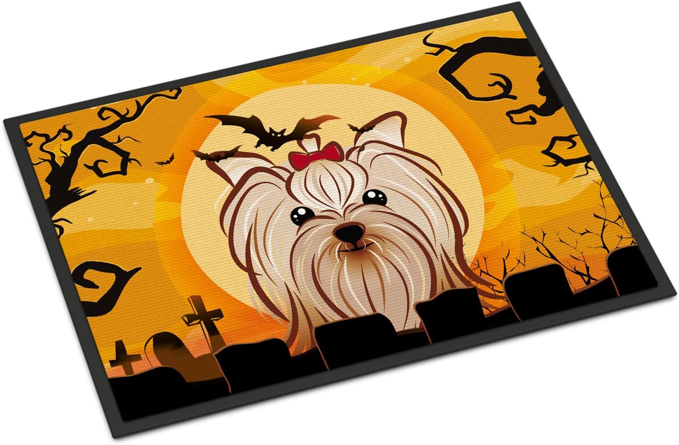 Caroline's Treasures BB1762MAT Halloween Yorkie Yorkishire Terrier Doormat 18x27 Front Door Mat Indoor Outdoor Rugs for Entryway, Non Slip Washable Low Pile, 18H X 27W