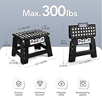 Vista 2 de Delxo Taburete plegable de 9 pulgadas en negro, taburetes plegables para niños, taburete plegable portátil con asa, taburete plegable para cocina