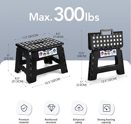 Miniatura 2 de Delxo Taburete plegable, taburete plegable antideslizante de 11 pulgadas para niños y adultos, taburete plegable portátil ligero con asa para cocina