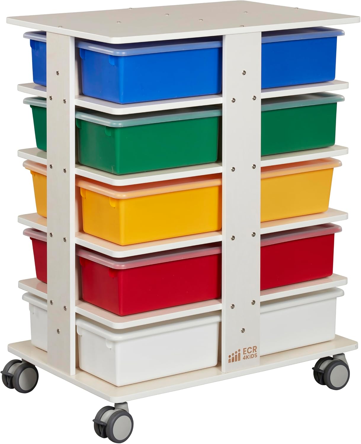 ECR4Kids 20-Compartment Mobile Storage Tower and 20 Cubby Bins, 5x4, Kids Furniture, Assorted