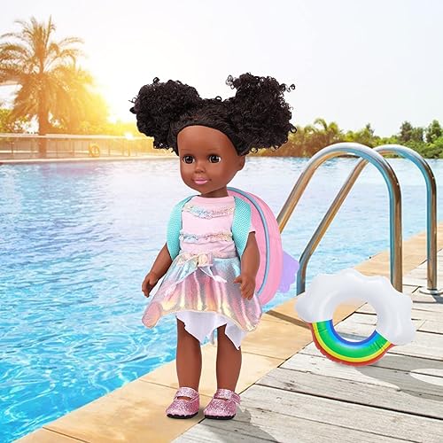 Miniatura 6 de Muñecas negras y accesorios de muñeca negra – Muñeca africana de silicona de 14.5 pulgadas con ropa temática de unicornio, el mejor regalo para