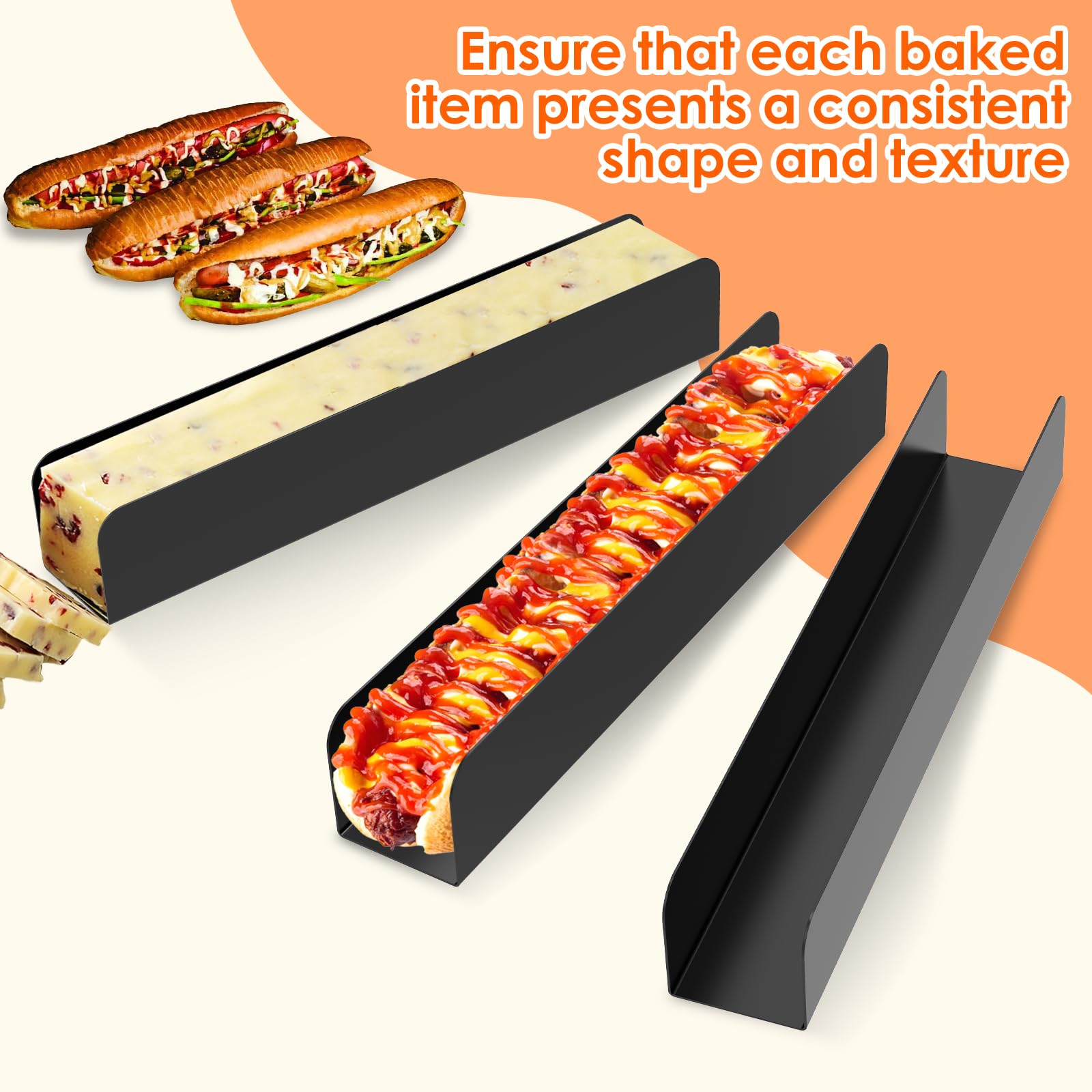 6Pcs Moule à biscuits en forme de U en canneberge Moule antiadhésif rectangulaire en forme de biscotte Bonne conductivité thermique Moule à pain, gâteau, biscuit pour la cuisine(Noir)