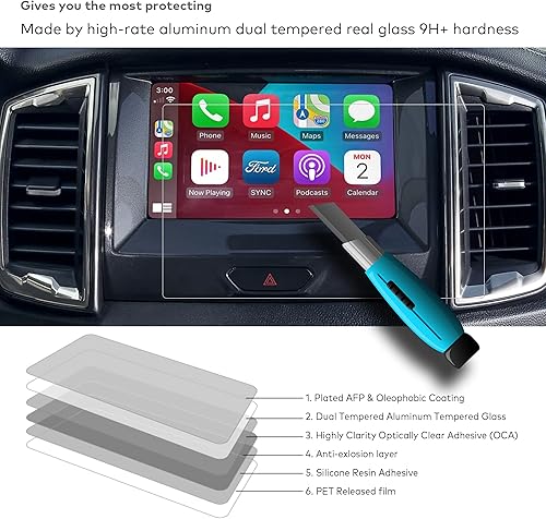Miniatura 3 de Protector de pantalla de vidrio templado para Ford Ranger XLTLARIAT Sync3 2019, 2020, 2021, 2021, 2022, 2023, pantalla táctil de 8 pulgadas 9H
